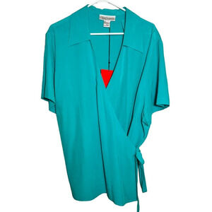 NWT Diane Von Furstenberg Teal Blue Silk‎ Assets Silk Wrap Top Size 3X